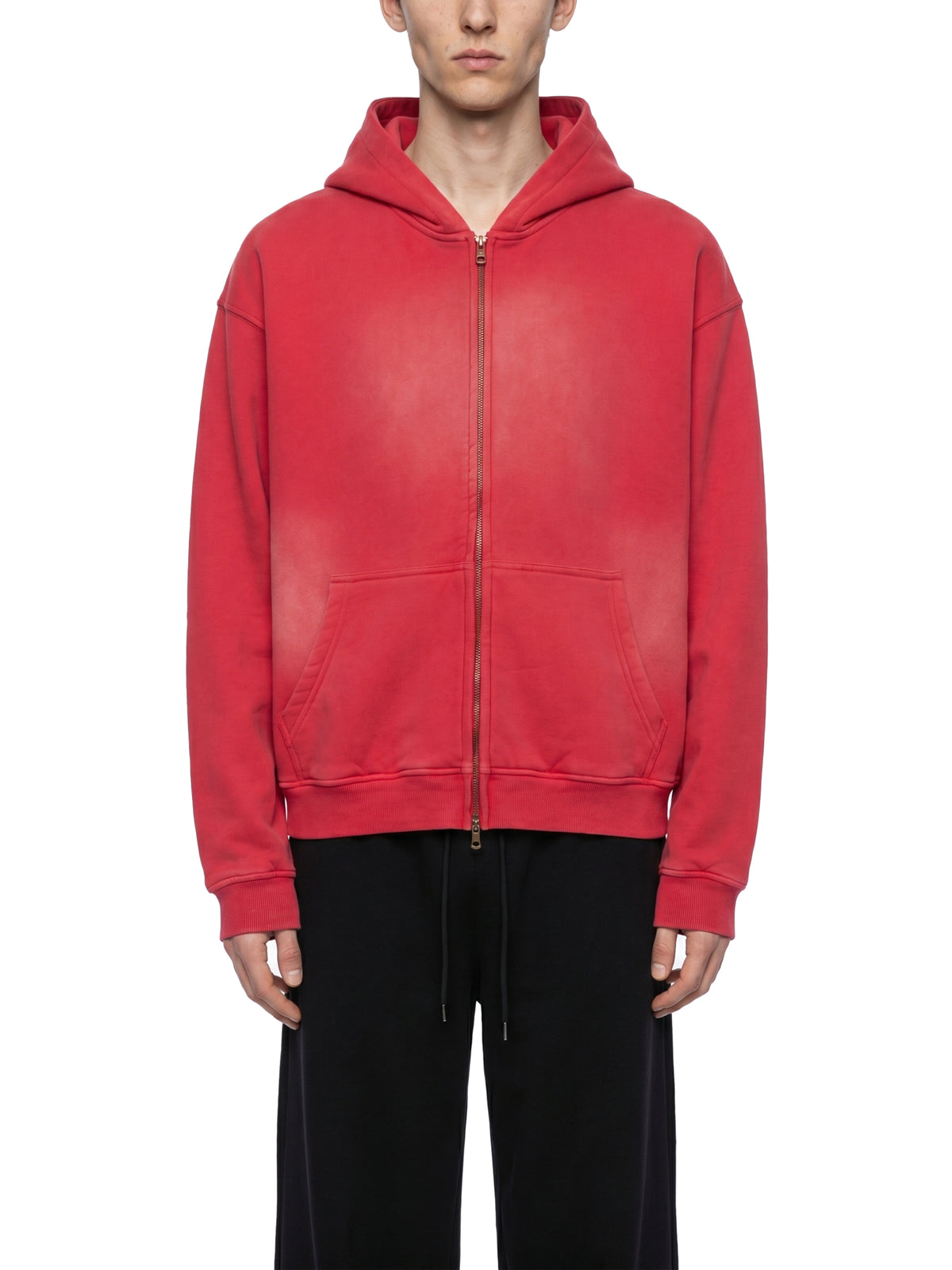 Unisex Vintage Sunfade Two-Way Zip Boxy Fleece Hoodie – Oversized Heavyweight Hoodie
