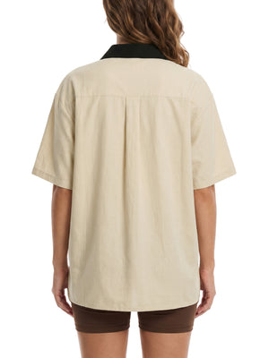 Unisex Color Block Short Sleeve Shirt – Relaxed Fit Casual Button-Up
