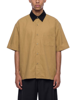 Unisex Color Block Short Sleeve Shirt – Relaxed Fit Casual Button-Up