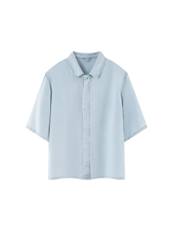 Unisex Vintage Wash Lyocell Drop Shoulder Shirt – Oversized Premium Button-Up
