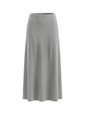 Women's Solid Color Knit Maxi Skirt – High-Waisted Stretch Casual Skirt