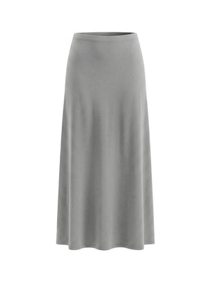 Women's Solid Color Knit Maxi Skirt – High-Waisted Stretch Casual Skirt