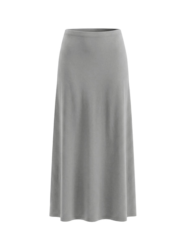 Women's Solid Color Knit Maxi Skirt – High-Waisted Stretch Casual Skirt