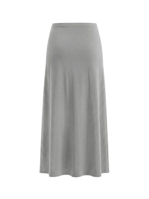 Women's Solid Color Knit Maxi Skirt – High-Waisted Stretch Casual Skirt