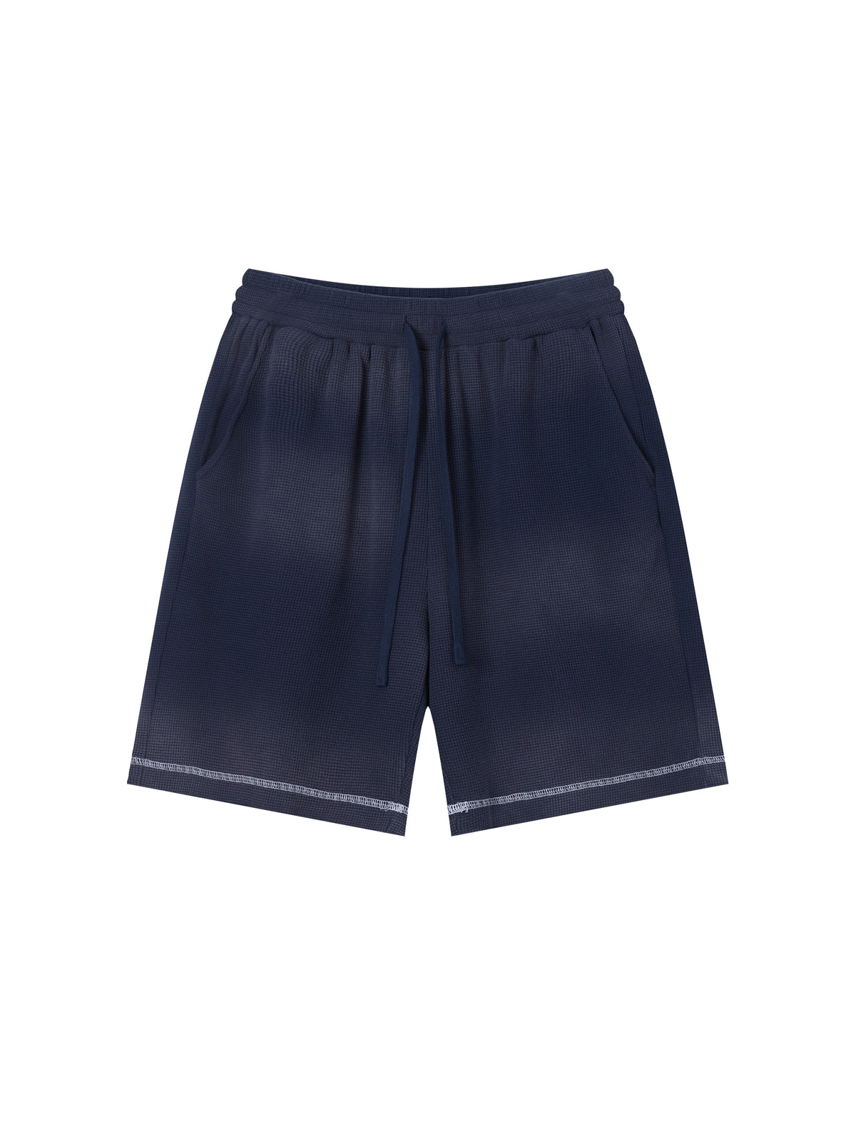 Unisex Vintage Sunfade Waffle Raw Hem Shorts – Oversized Streetwear Lounge Shorts