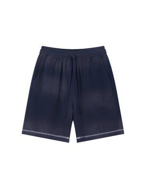 Unisex Vintage Sunfade Waffle Raw Hem Shorts – Oversized Streetwear Lounge Shorts