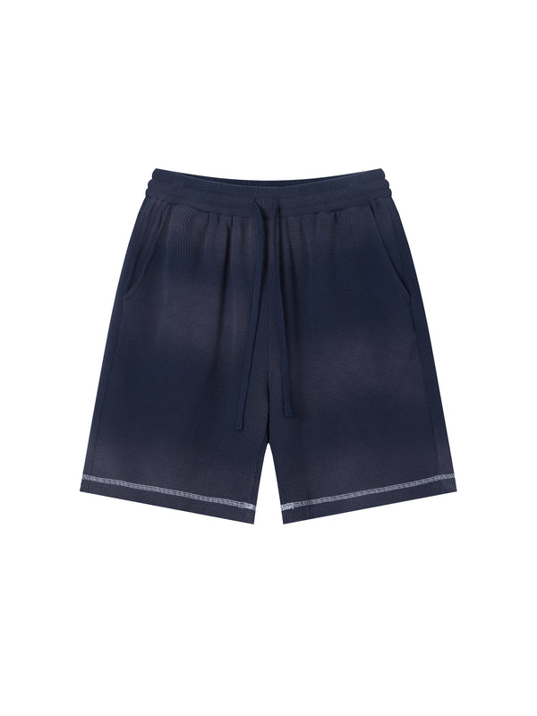Unisex Vintage Sunfade Waffle Raw Hem Shorts – Oversized Streetwear Lounge Shorts