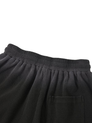 Unisex Vintage Sunfade Waffle Raw Hem Shorts – Oversized Streetwear Lounge Shorts