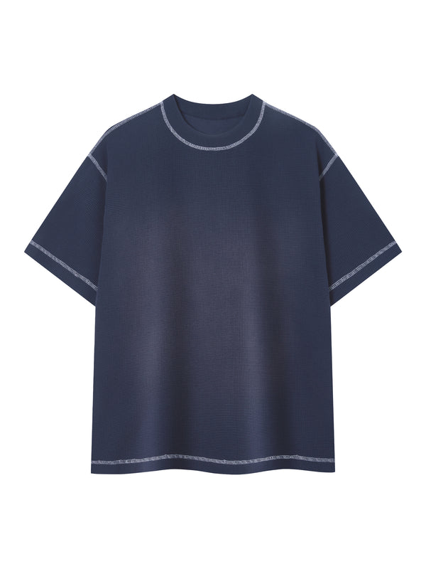 Unisex Vintage Sunfade Waffle Knit Boxy T-Shirt – Oversized Streetwear Tee