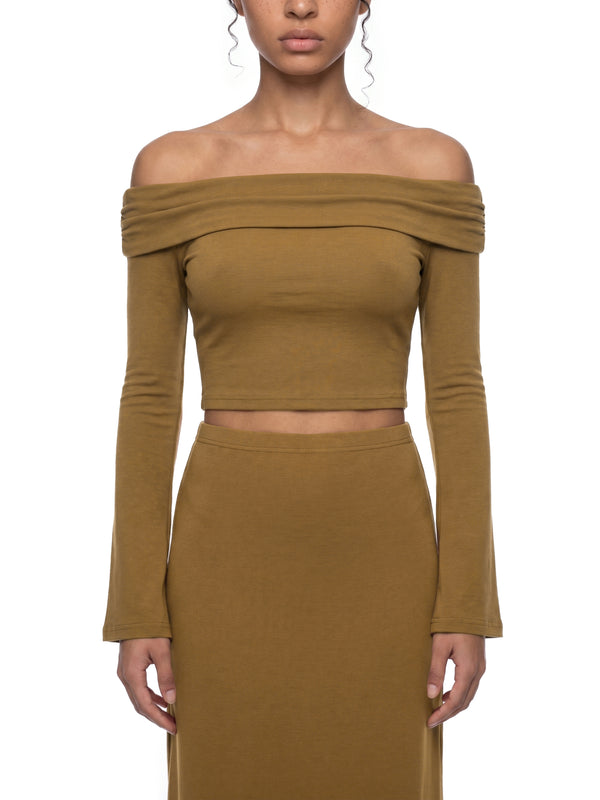 Women's Off-the-Shoulder Bell Sleeve Crop T-Shirt – Slim Fit Fashion Top