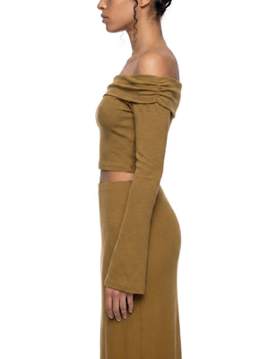 Women's Off-the-Shoulder Bell Sleeve Crop T-Shirt – Slim Fit Fashion Top
