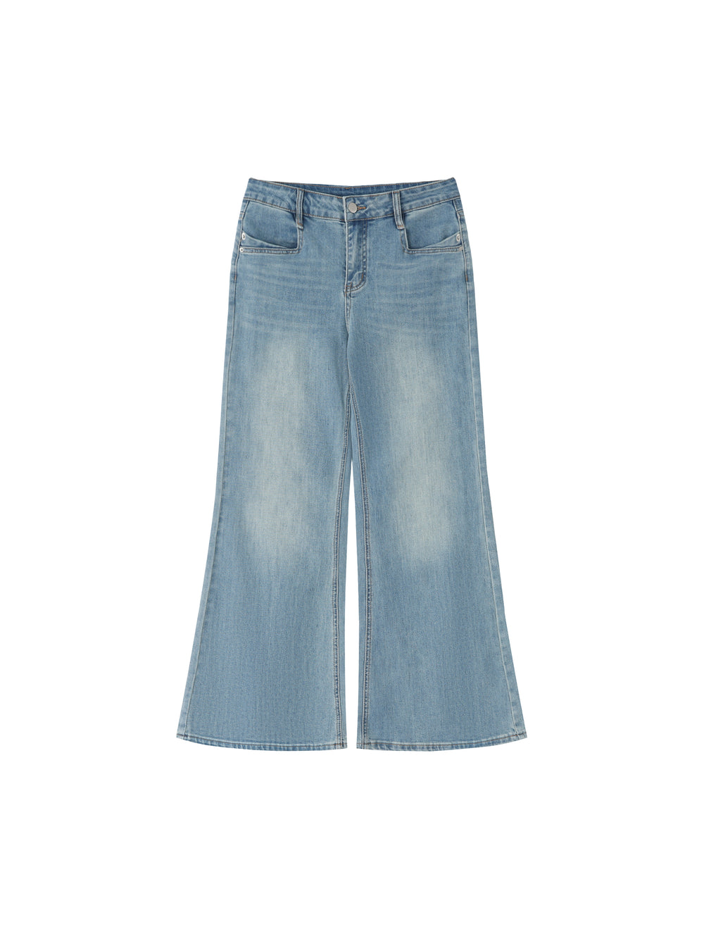 Women's Vintage Wash Flared Leg Jeans – High-Waisted Stretch Denim Pants
