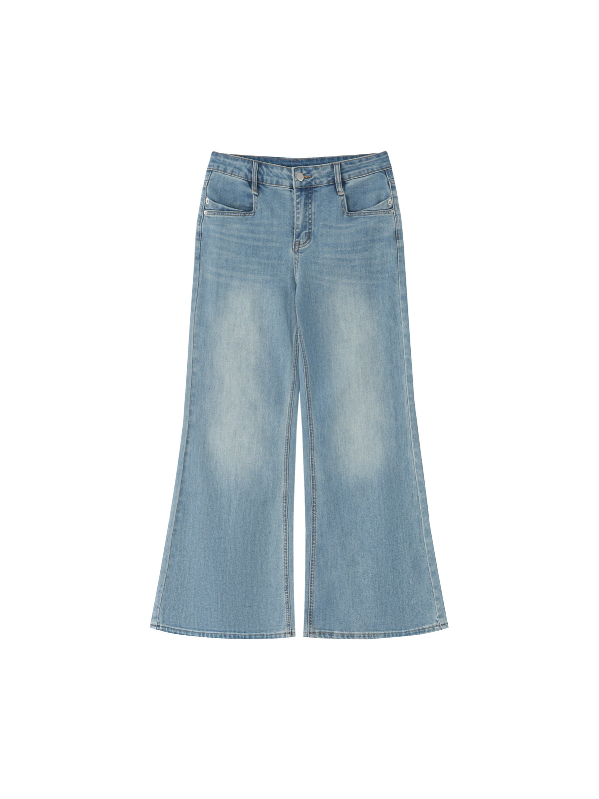 Women's Vintage Wash Flared Leg Jeans – High-Waisted Stretch Denim Pants