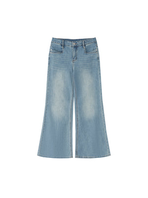 Women's Vintage Wash Flared Leg Jeans – High-Waisted Stretch Denim Pants