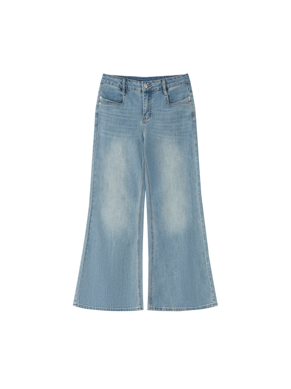 Women's Vintage Wash Flared Leg Jeans – High-Waisted Stretch Denim Pants