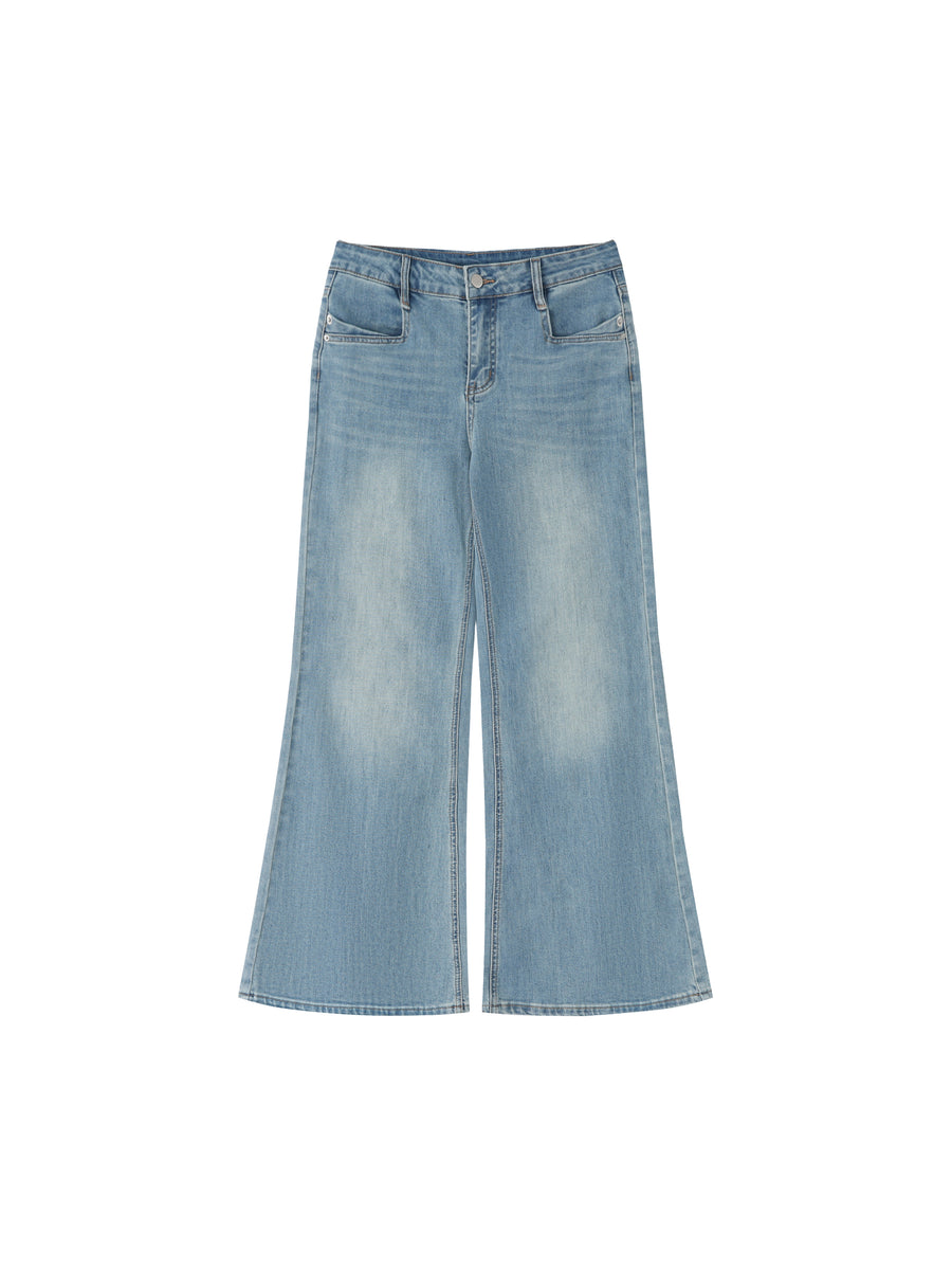 Women's Vintage Wash Flared Leg Jeans – High-Waisted Stretch Denim Pants