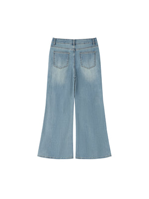 Women's Vintage Wash Flared Leg Jeans – High-Waisted Stretch Denim Pants