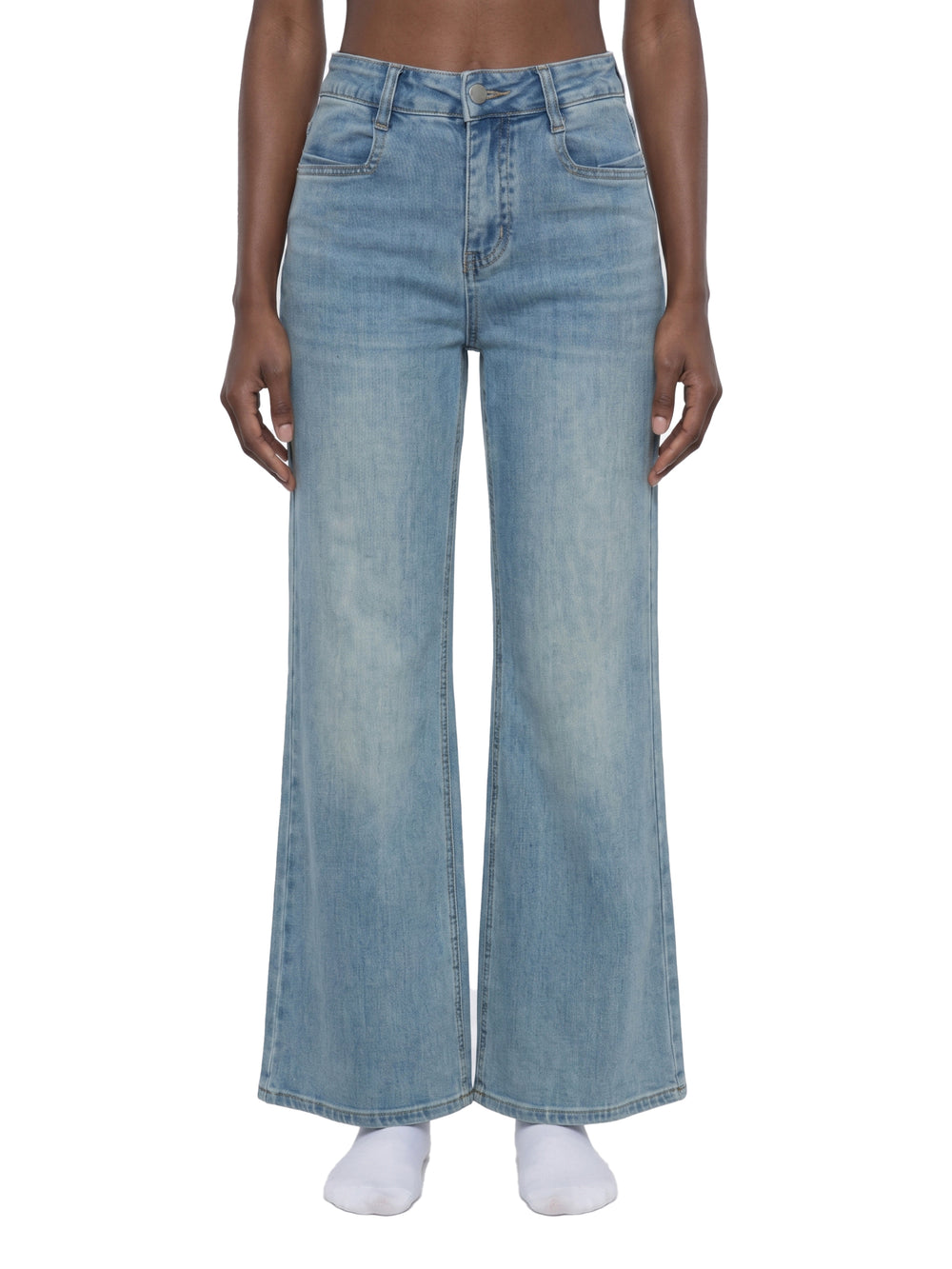 Women's Vintage Wash Flared Leg Jeans – High-Waisted Stretch Denim Pants