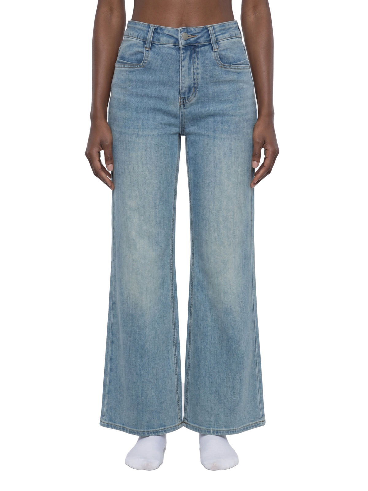 Women's Vintage Wash Flared Leg Jeans – High-Waisted Stretch Denim Pants