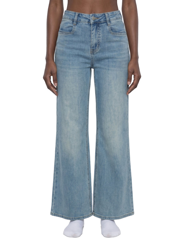Women's Vintage Wash Flared Leg Jeans – High-Waisted Stretch Denim Pants