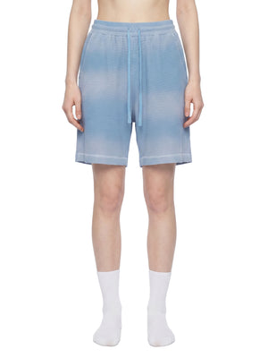 Unisex Vintage Sunfade Waffle Raw Hem Shorts – Oversized Streetwear Lounge Shorts