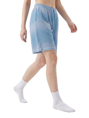 Unisex Vintage Sunfade Waffle Raw Hem Shorts – Oversized Streetwear Lounge Shorts