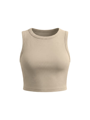 Women's Tight Crew Neck Crop Tank Top – Slim Fit Essential Sleeveless Top