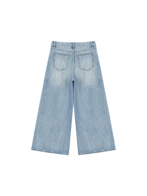 Women's Vintage Wash Distressed Wide Leg Jeans – High-Rise Relaxed Fit Denim