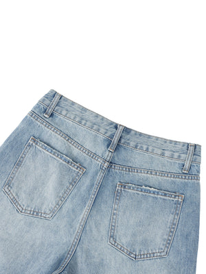 Women's Vintage Wash Distressed Wide Leg Jeans – High-Rise Relaxed Fit Denim