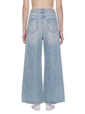 Women's Vintage Wash Distressed Wide Leg Jeans – High-Rise Relaxed Fit Denim