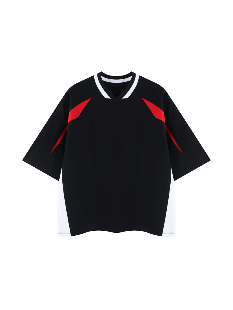 Unisex Oversized Color Block V-Neck T-Shirt