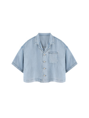 Women's Vintage Wash Boxy Cropped Shirt – Oversized Retro Crop Top Streetwear Tee