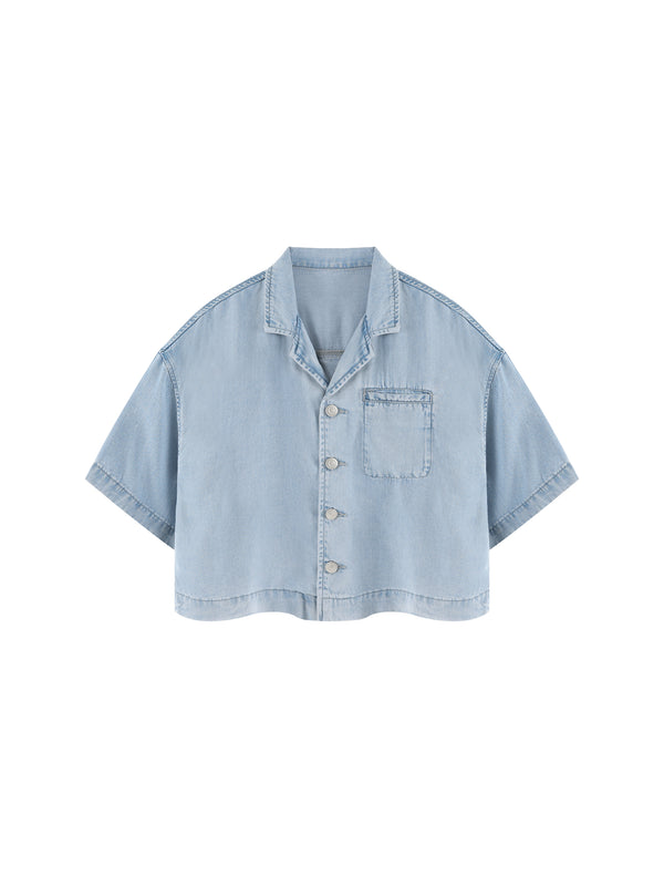Women's Vintage Wash Boxy Cropped Shirt – Oversized Retro Crop Top Streetwear Tee