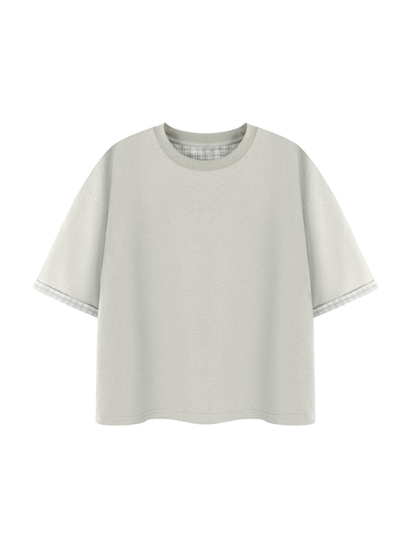 Unisex Boxy Plaid Lined Double Face T-Shirt – Oversized Layered Streetwear Tee