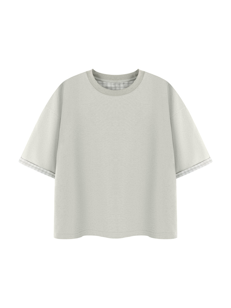 Unisex Boxy Plaid-Lined Double-Face T-Shirt