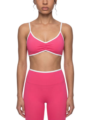 Women's Color Block Ruched V-Neck Sports Bra – Medium Support Activewear Bra