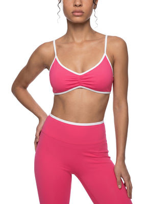 Women's Color Block Ruched V-Neck Sports Bra – Medium Support Activewear Bra