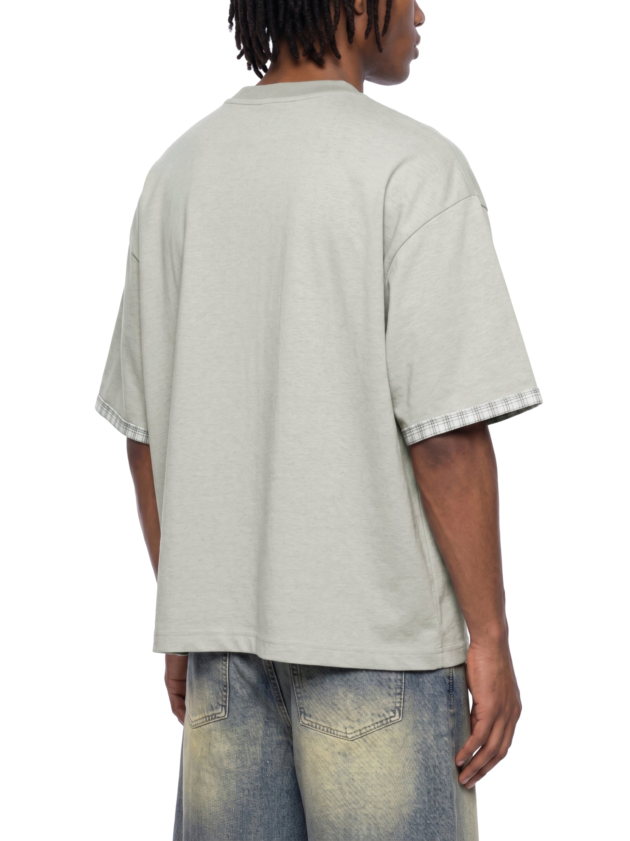 Unisex Boxy Plaid-Lined Double-Face T-Shirt