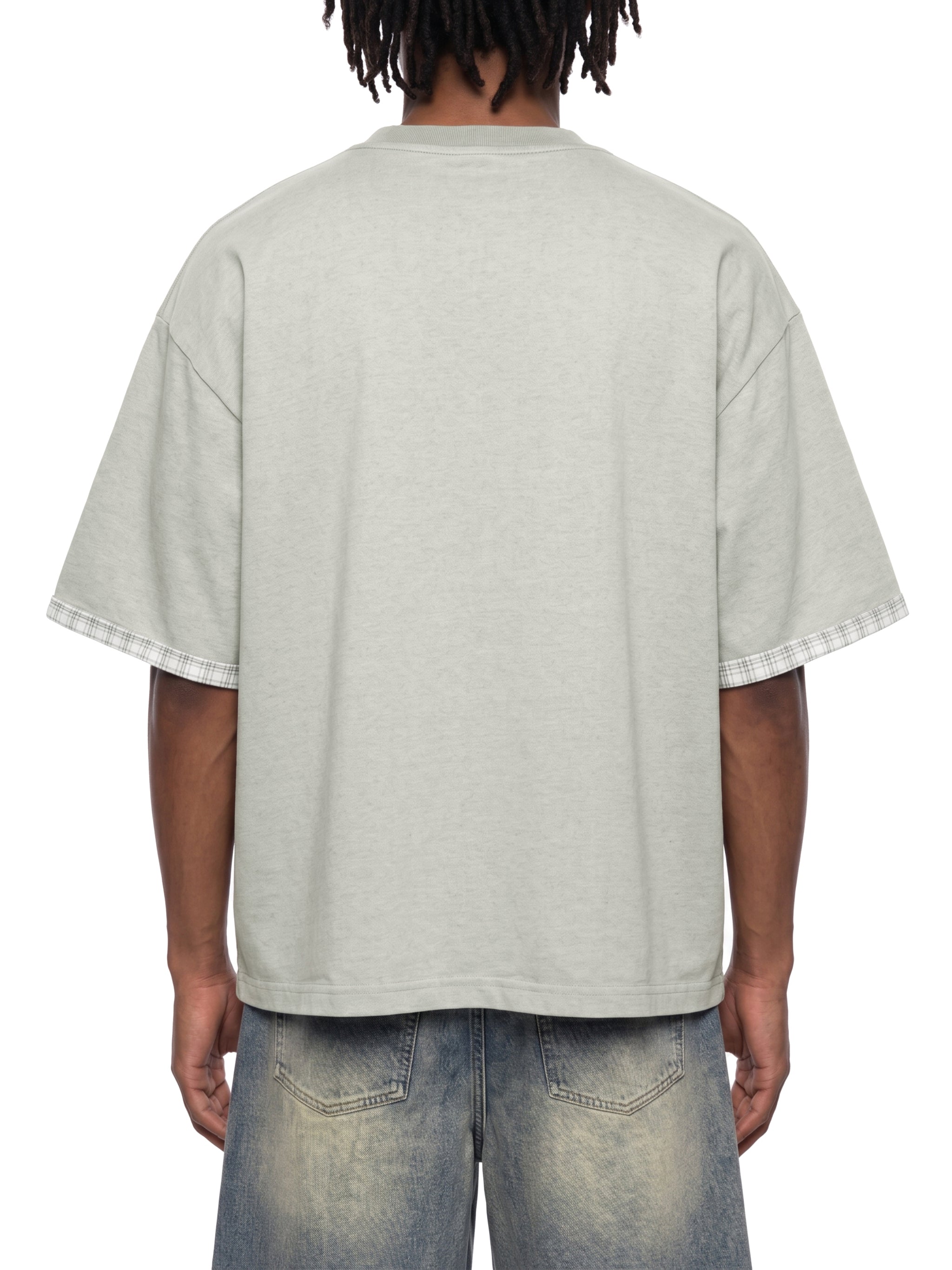 Unisex Boxy Plaid-Lined Double-Face T-Shirt