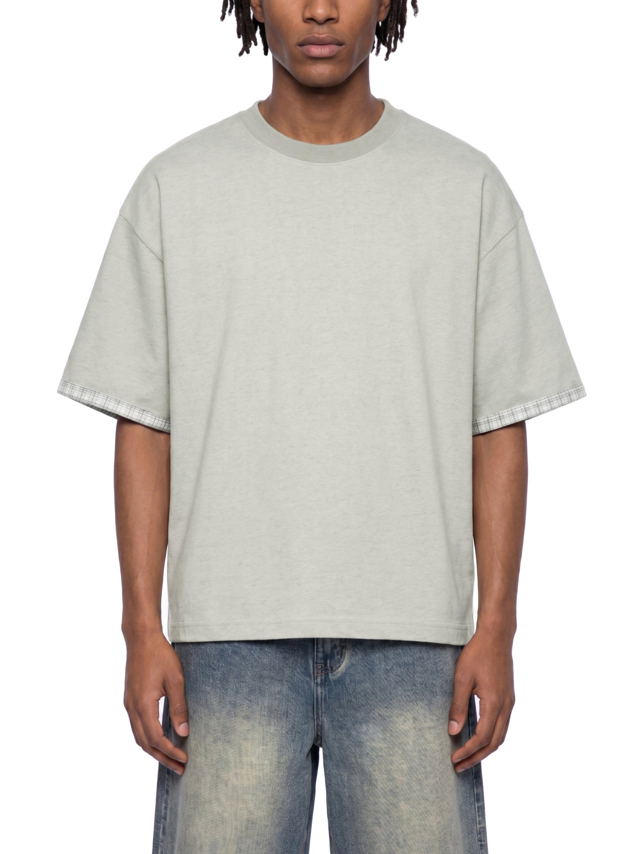 Unisex Boxy Plaid-Lined Double-Face T-Shirt