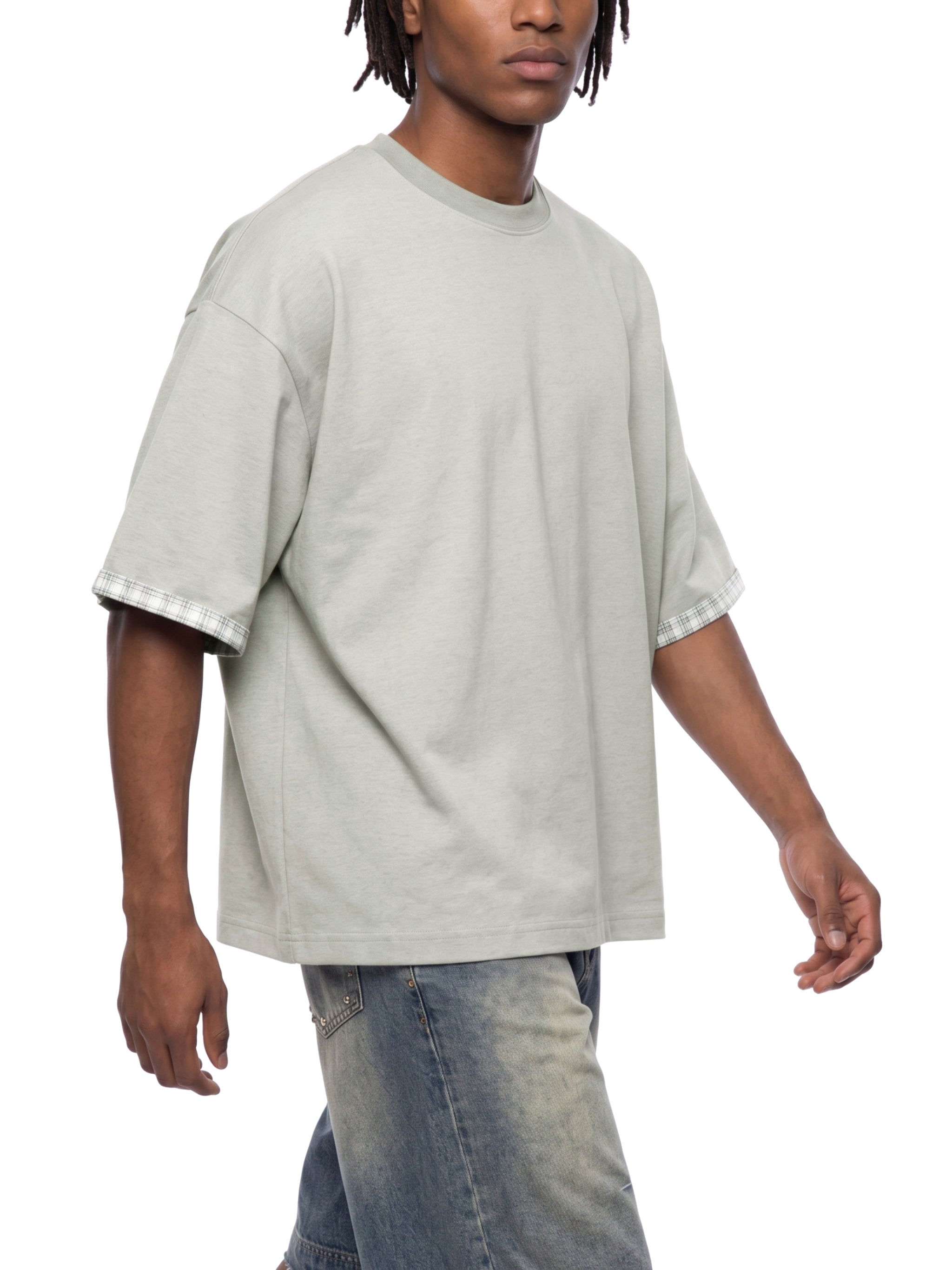 Unisex Boxy Plaid-Lined Double-Face T-Shirt