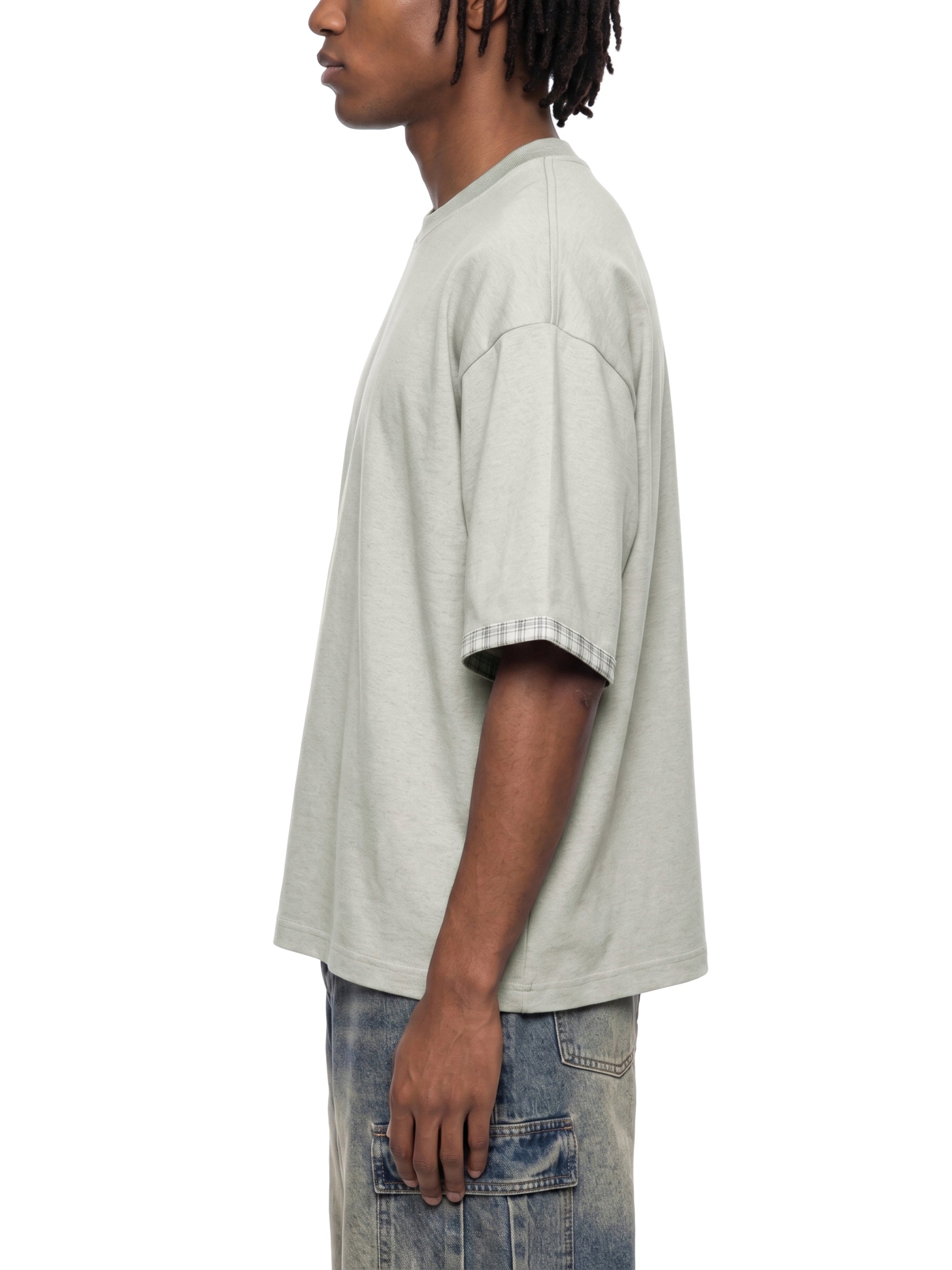 Unisex Boxy Plaid-Lined Double-Face T-Shirt