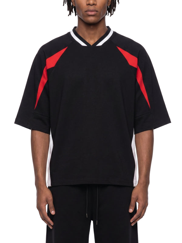 Unisex Oversized Color Block V-Neck T-Shirt – Retro Streetwear Contrast Tee