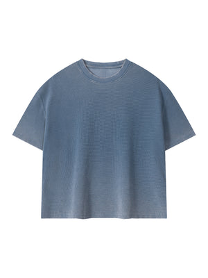 Unisex Vintage Wash Sunfade Waffle T-Shirt – Oversized Boxy Retro Streetwear Tee