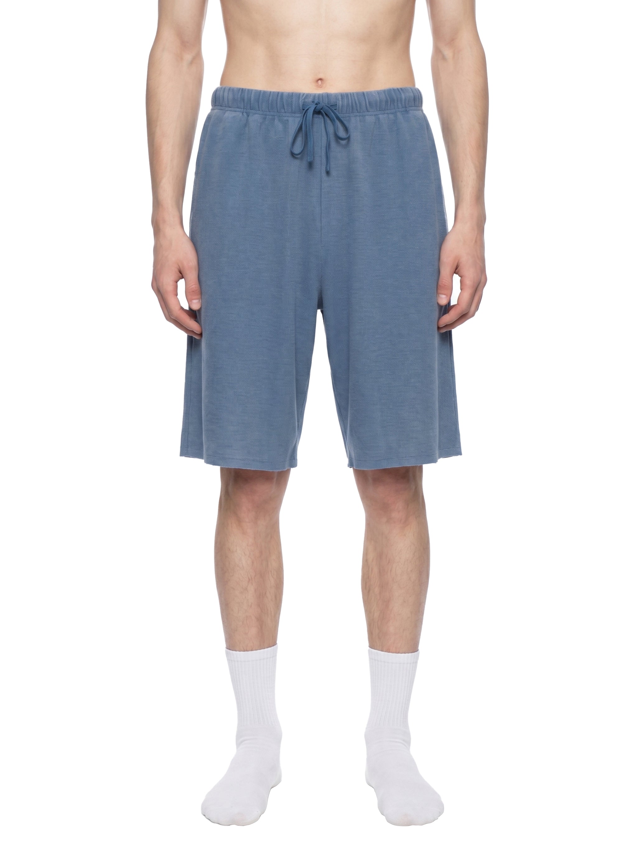 Unisex Vintage Wash Sunfade Waffle Raw Hem Shorts