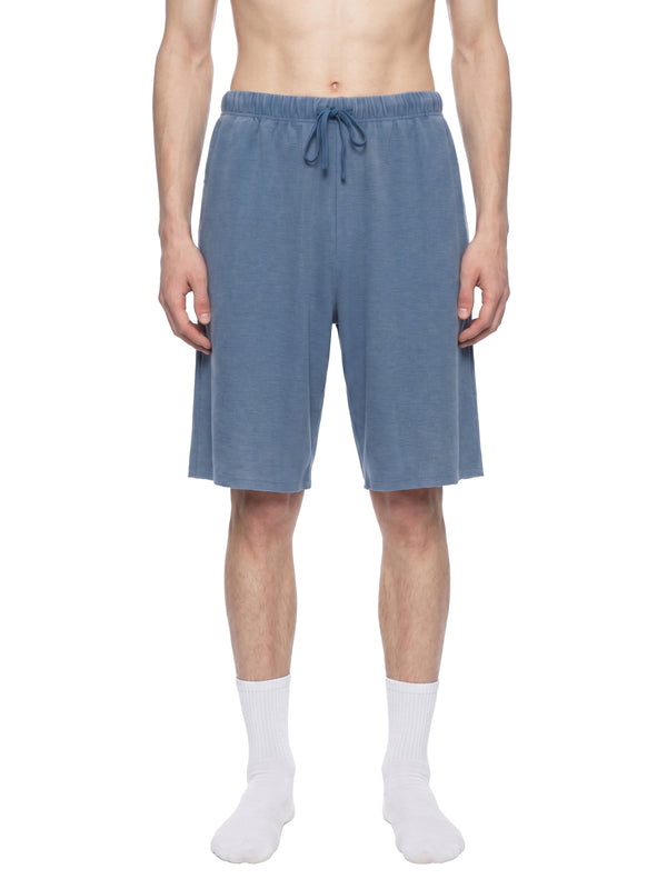 Unisex Vintage Wash Sunfade Waffle Raw Hem Shorts – Oversized Retro Streetwear Shorts