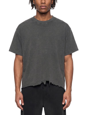 Unisex Vintage Wash Distressed Hem T-Shirt – Oversized Boxy Retro Streetwear Tee