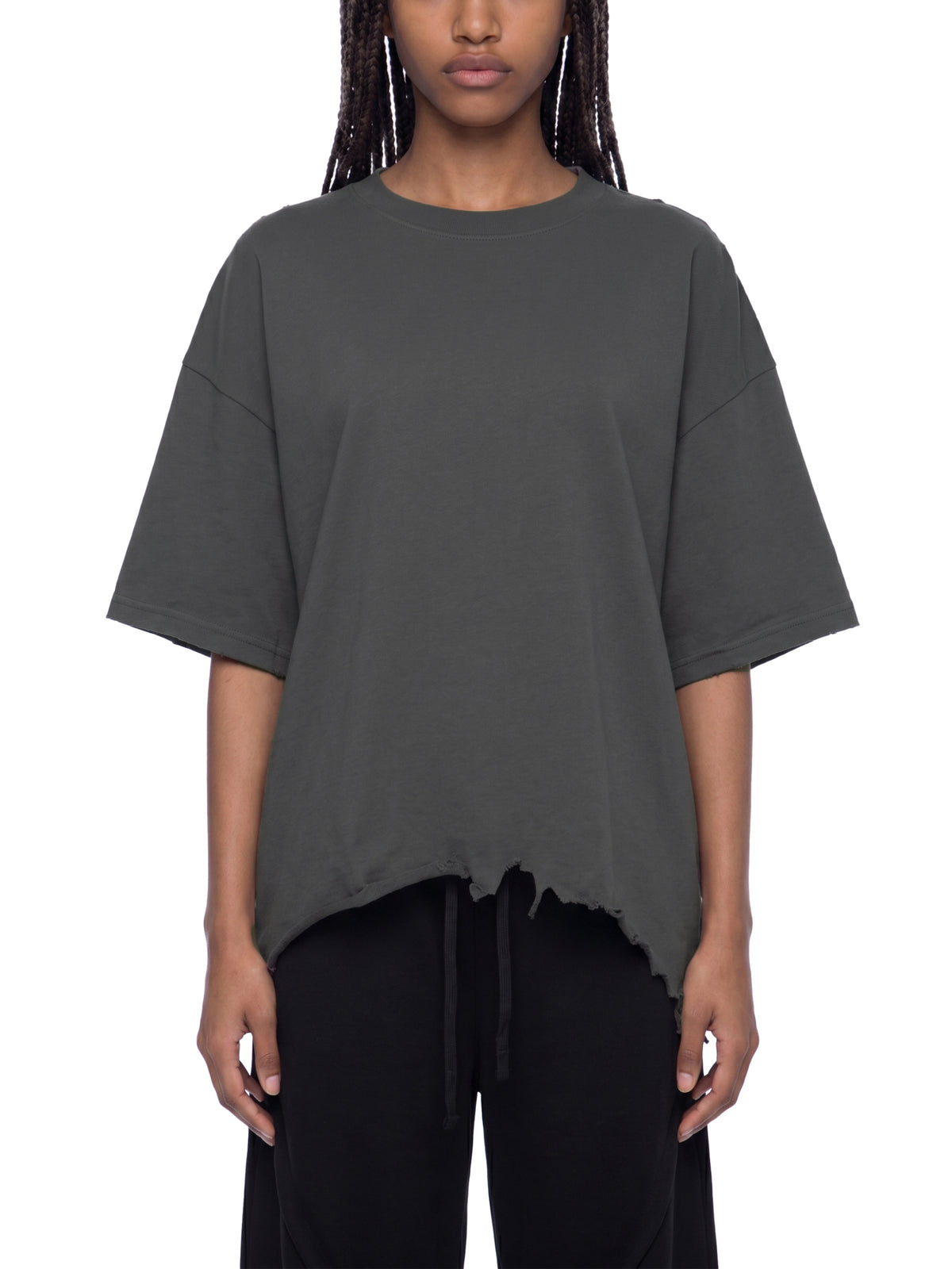 Unisex Vintage Wash Distressed Hem T-Shirt – Oversized Boxy Retro Streetwear Tee