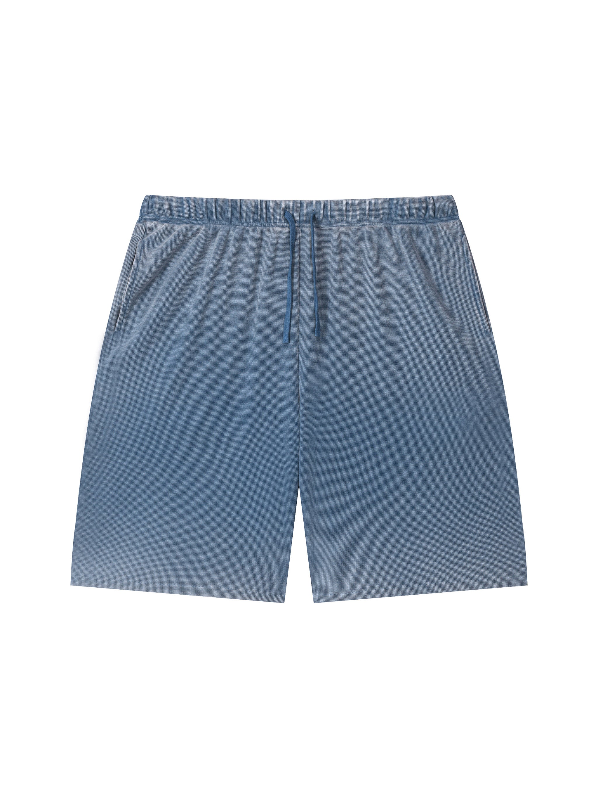 Unisex Vintage Wash Sunfade Waffle Raw Hem Shorts