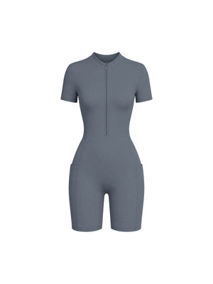Women's Quarter Zip Short Sleeve Romper – Athletic One-Piece Activewear Jumpsuit